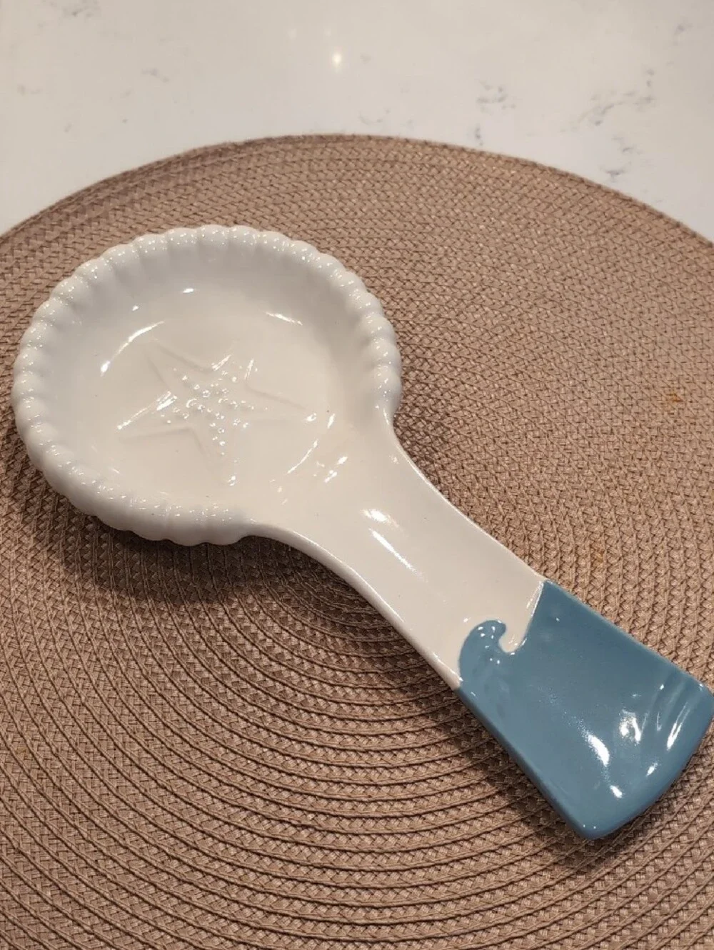 Beachly - Coastal Starfish Spoon Rest- White with Blue Handle